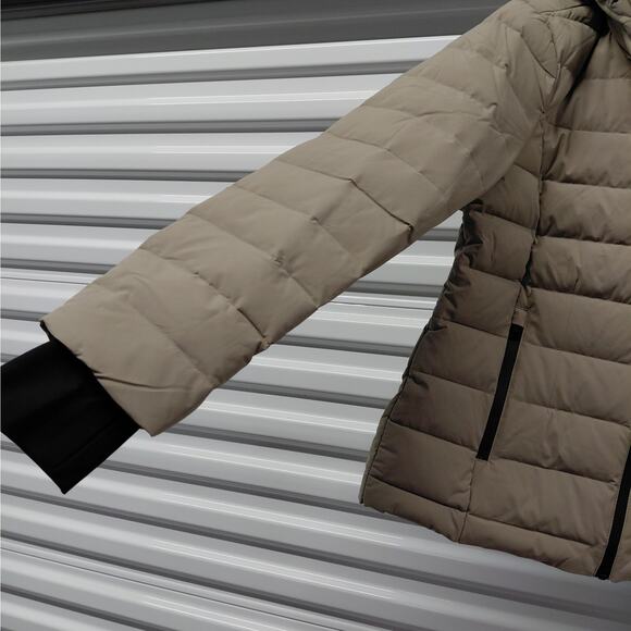 Michael Michael Kors Womens Down Puffer Jacket Coat Large Taupe Hooded Packable - Picture 9 of 13